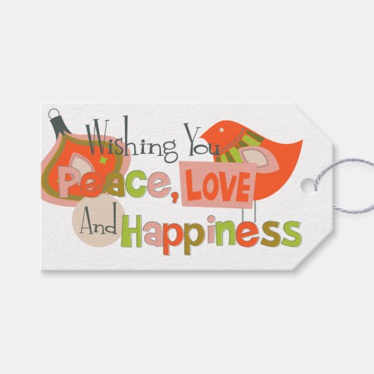 Retro Peace Love Kerstmis Cadeaulabel (Voorkant (Horizontaal))