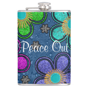 Retro Peace Out Hippie Style Flower Power Patroon Heupfles