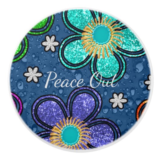 Retro Peace Out Hippie Style Flower Power Patroon Keramische Knop (Voorkant)
