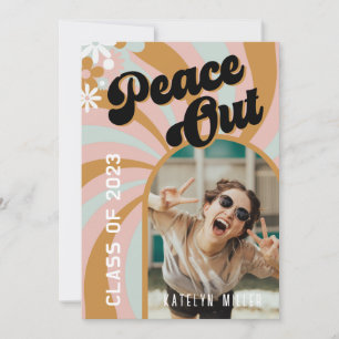 Retro Peace Out Hippy Photo Afstuderen Invitation Kaart