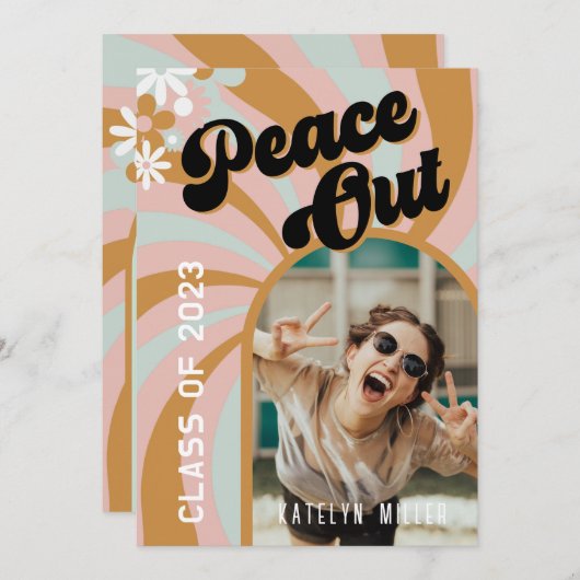 Retro Peace Out Hippy Photo Graduation Invitation (Devant / Derrière)