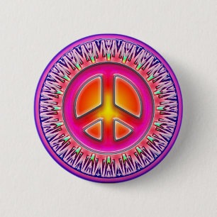 RETRO PEACE SIGN ORNAMENT RONDE BUTTON 5,7 CM