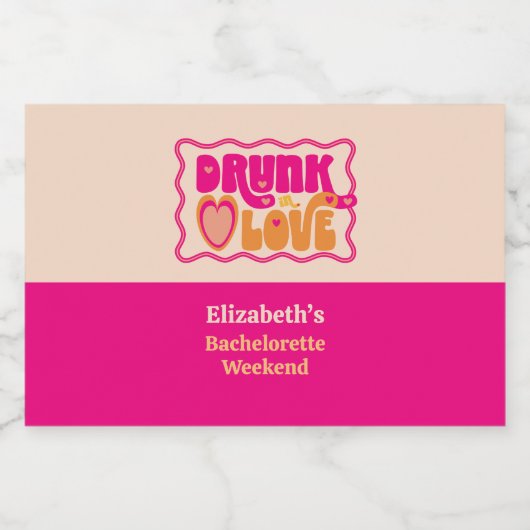 Retro Peach Drink in Love Bachelorette Weekend Likeurfles Etiket (Enkel label)
