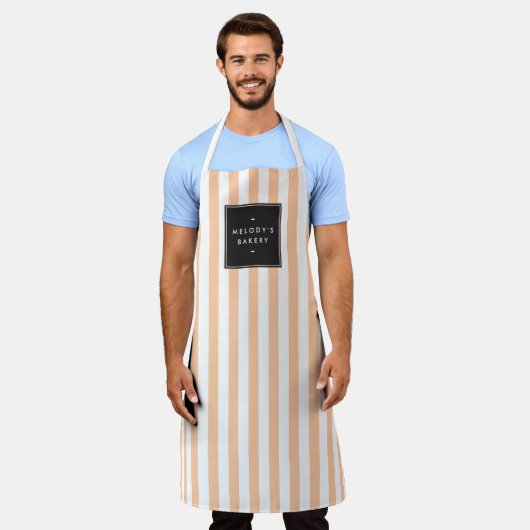 Retro Peach en White Stripes Apron Schort (Gedragen)