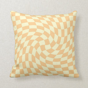 Retro Peach Oranje Pastel Warped Checkerboard Kussen