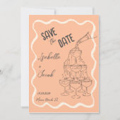 Retro Peach Wavy Champagne Tower Sla de datum op Kaart (Voorkant)