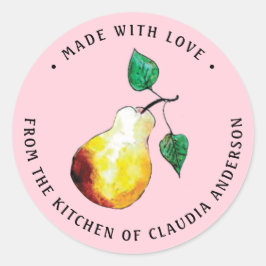 Retro Pear Verpakking Roze  Keuken Gift Ronde Sticker