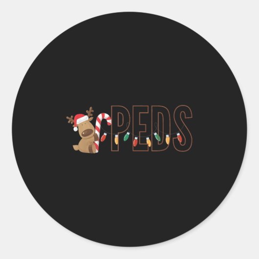 Retro Pediatrics Christmas Lights Reindeer Peds Nu Ronde Sticker (Voorkant)