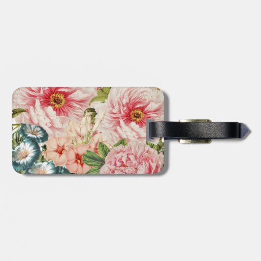 Retro Peony Flower Spring Floral Pattern Bagagelabel (Achterkant horizontaal)
