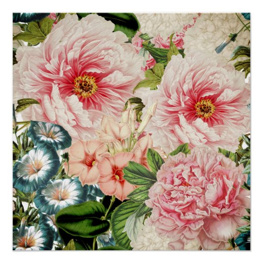 Retro Peony Flower Spring Floral Pattern Perfect Poster (Voorkant)