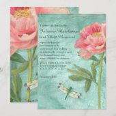 Retro Peony Flowers in Dragonfly Kaart (Voorkant / Achterkant)