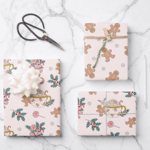 Retro peperkoek koekjes en thee kerst inpakpapier vel