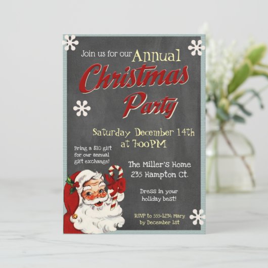 Retro Père Noël Fête de Noël Invitation (Debout devant)