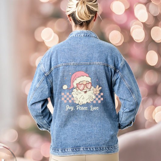 Retro Père Noël rose Texte de Noël Denim Veste
