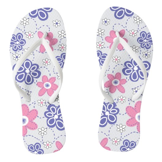 Retro Periwinkle roze bloemen Teenslippers (Voetbed)