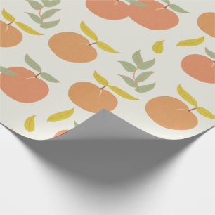 Retro perzik & blad patroon cadeaupapier