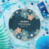 Retro Perzik Donkergroene Boho Bloem 40e Verjaarda Papieren Bordje (Feest)