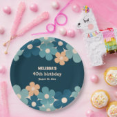 Retro Perzik Donkergroene Boho Bloem 40e Verjaarda Papieren Bordje (Feest)