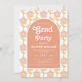 Retro perzik en gele bloemen 70s Afstuderen Kaart (Voorkant)