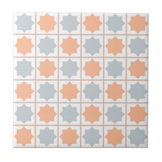 Retro Perzik Fuzz en Blauw Islamitisch Geometrisch Tegeltje (Voorkant)