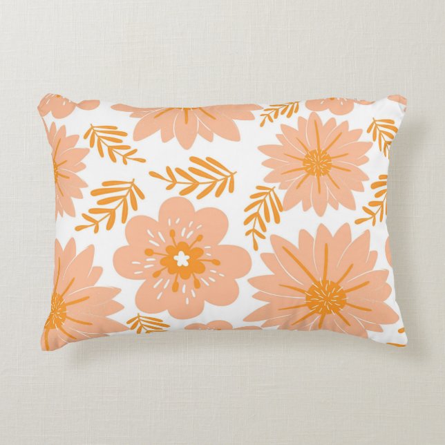 Retro  Perzik Fuzz Oranje Bloempatroon Accent Kussen (Voorkant)