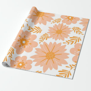 Retro Perzik Fuzz Oranje Bloempatroon Cadeaupapier