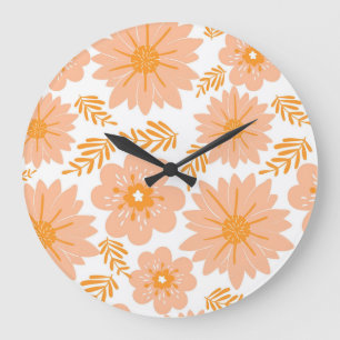 Retro Perzik Fuzz Oranje Bloempatroon Grote Klok