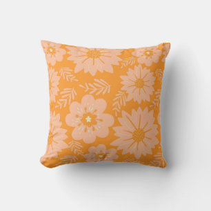 Retro Perzik Fuzz Oranje Bloempatroon Kussen