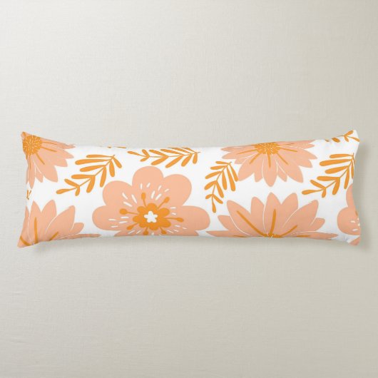 Retro  Perzik Fuzz Oranje Bloempatroon Lichaamskussen (Voorkant)
