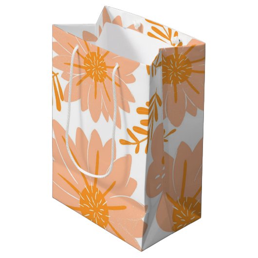 Retro  Perzik Fuzz Oranje Bloempatroon Medium Cadeauzakje (Voorkant Gekanteld)