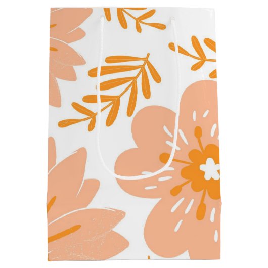 Retro  Perzik Fuzz Oranje Bloempatroon Medium Cadeauzakje (Achterkant)