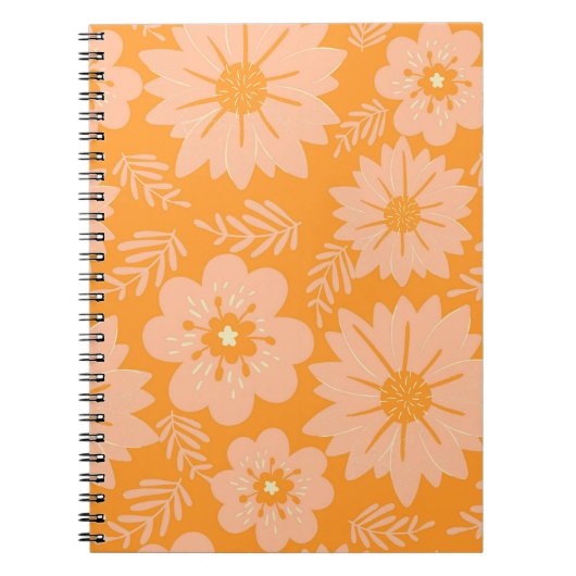 Retro  Perzik Fuzz Oranje Bloempatroon Notitieboek (Voorkant)