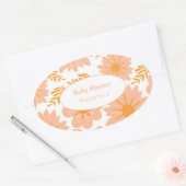 Retro  Perzik Fuzz Oranje Bloempatroon Ovale Sticker (Envelop)