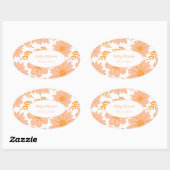 Retro  Perzik Fuzz Oranje Bloempatroon Ovale Sticker (Vel)