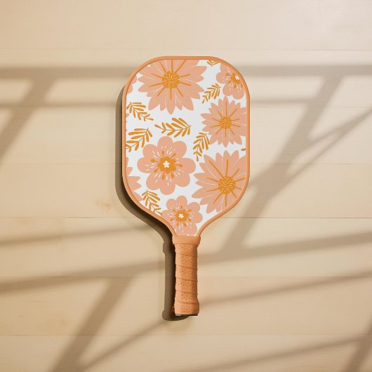 Retro Perzik Fuzz Oranje Bloempatroon Pickleball Paddle