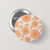 Retro  Perzik Fuzz Oranje Bloempatroon Ronde Button 5,7 Cm (Voorkant /achterkant)