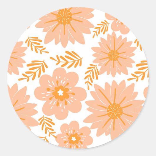 Retro Perzik Fuzz Oranje Bloempatroon Ronde Sticker (Voorkant)