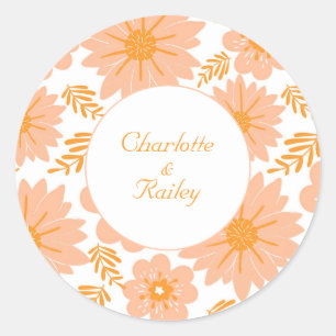 Retro Perzik Fuzz Oranje Bloempatroon Ronde Sticker