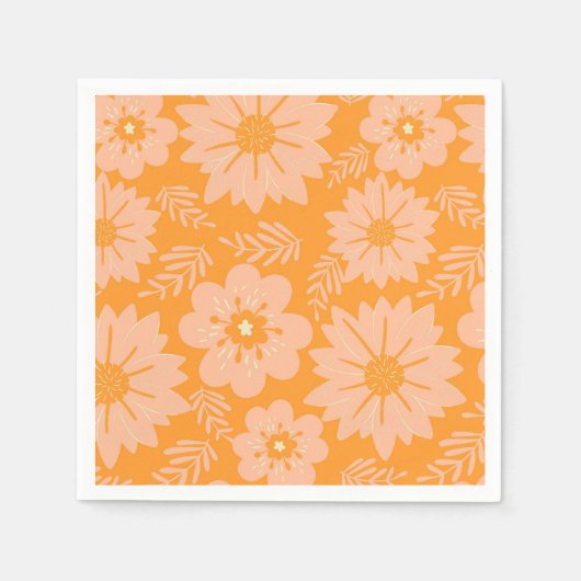 Retro Perzik Fuzz Oranje Bloempatroon Servet (Voorkant)