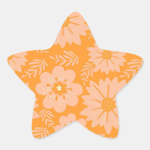 Retro  Perzik Fuzz Oranje Bloempatroon Ster Sticker