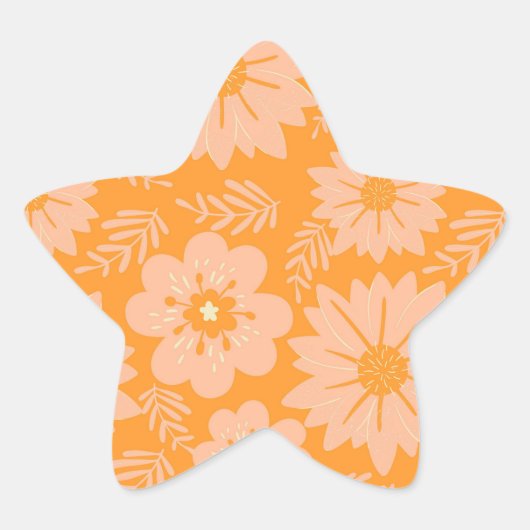 Retro  Perzik Fuzz Oranje Bloempatroon Ster Sticker (Voorkant)