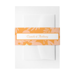 Retro  Perzik Fuzz Oranje Bloempatroon Uitnodigingen Wikkel