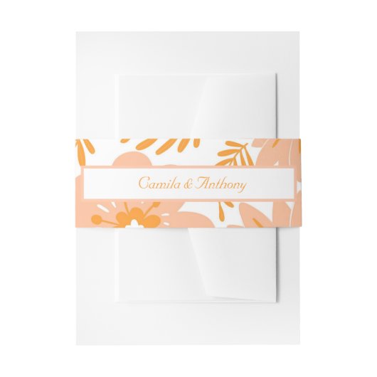 Retro  Perzik Fuzz Oranje Bloempatroon Uitnodigingen Wikkel (Voorkant Voorbeeld)