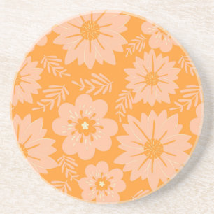 Retro Perzik Fuzz Oranje Bloempatroon Zandsteen Onderzetter