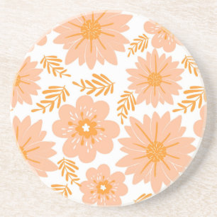 Retro Perzik Fuzz Oranje Bloempatroon Zandsteen Onderzetter