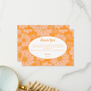 Retro Perzik Fuzz Oranje kleur Bloempatroon Bedankkaart