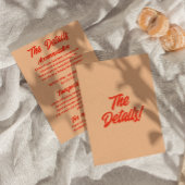 Retro perzik minimaal plezier moderne bruiloft det informatiekaartje