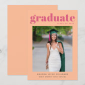 Retro Perzik Roze 2024 Afstuderen Foto Afstuderen Aankondiging (Voorkant / Achterkant)