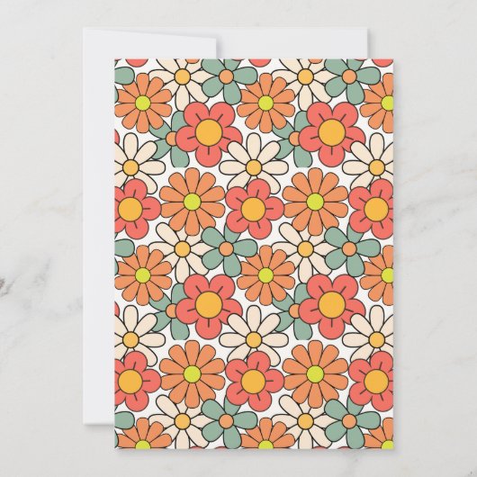 Retro Perzik Sinaasappel Bloemen Groovy 30e Verjaa Kaart (Achterkant)