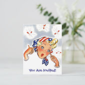 Rétro pétard de lancement d'une invitation de (Debout devant)